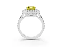Fancy Yellow Asscher Cut Diamond Double Halo Ring Set in Platinum with Pavé Band