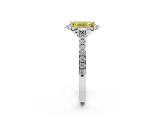 Fancy Yellow Emerald Cut Diamond Solitaire Ring Set in Platinum with Pavé Band and Floral Prong Setting