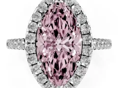 Fancy Pink Marquise Cut Diamond Halo Pavé Engagement Ring Set in Silver with Prong Setting