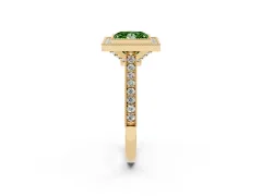 Fancy Green Princess Cut Diamond Halo Milgrain Pavé Band Ring Set in Yellow gold with Prong Setting