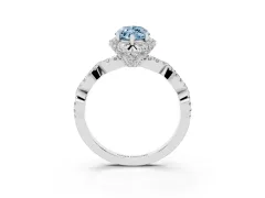 Fancy Blue Marquise Cut Diamond Halo Twist Band Solitaire Ring Set in Silver with Prong-Set Center Stone