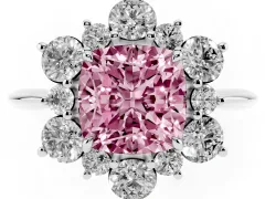 Fancy Pink Cushion Cut Diamond Cluster Halo Ring Set in Silver with Solitaire Band and Prong Setting