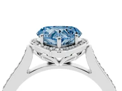 Fancy Blue Heart Cut Diamond Halo Ring Set in Silver with Pavé-Lined Shoulders and Prong Setting