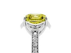 Fancy Yellow Asscher Cut Diamond Halo Ring Set in Silver with Channel Set Band and Prong Setting