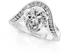 Heart Cut Diamond Solitaire Engagement Ring Set in Silver with Pavé Shoulders