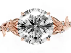 Round Cut Diamond Solitaire Ring Set in Rose gold with Leaf Motif Band