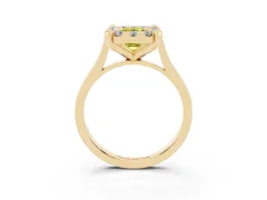Fancy Yellow Emerald Cut Diamond Cluster Halo Solitaire Ring Set in Yellow gold with Prong Setting