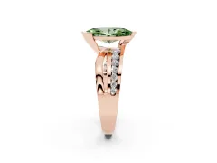 Fancy Green Marquise Cut Diamond Solitaire Ring Set in Rose gold with Channel Set Split Shank and Tension Prongs