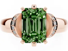 Fancy Green Emerald Cut Diamond Pavé Band Solitaire Ring Set in Rose gold with Prong Setting