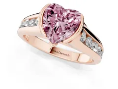 Fancy Pink Heart Cut Diamond Bezel-Set Solitaire Ring Set in Rose gold with Channel-Set Band