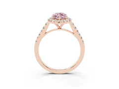Fancy Pink Marquise Cut Diamond Halo Pavé Engagement Ring Set in Rose gold with Prong Setting