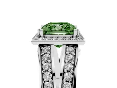Fancy Green Princess Cut Diamond Halo Ring Set in White gold with Double Pavé Split Shank