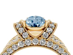 Fancy Blue Pear Cut Diamond Milgrain Halo Pavé Engagement Ring Set in Yellow gold with Prong Setting