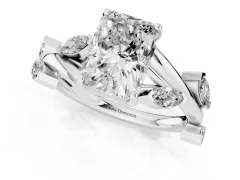 Radiant Cut Diamond Solitaire Ring Set in Silver with Twisted Marquise Accent Band