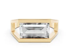 Baguette Diamond Geometric Solitaire Ring Set in Yellow gold with Open Sides