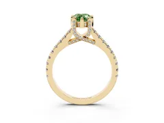 Fancy Green Pear Cut Diamond Solitaire Ring Set in Yellow gold with Brilliant Pavé Band and Prong Setting