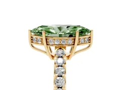 Fancy Green Marquise Cut Diamond Solitaire Engagement Ring Set in Yellow gold with Pavé Band and Prong Setting