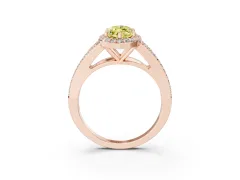 Fancy Yellow Marquise Cut Diamond Halo Split Shank Pavé Ring Set in Rose gold with Prong Setting