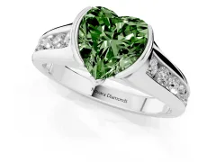 Fancy Green Heart Cut Diamond Bezel-Set Solitaire Ring Set in Platinum with Channel-Set Band