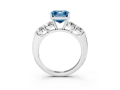 Fancy Blue Asscher Cut Diamond Five-Stone Prong Set Ring Set in Platinum with Classic Band