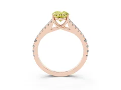 Fancy Yellow Oval Cut Diamond Split Shank Pavé Engagement Ring Set in Rose gold with Prong-Held Center Stone
