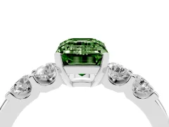 Fancy Green Emerald Cut Diamond Five-Stone Prong Set Engagement Ring Set in White gold with Channel Band