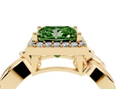 Fancy Green Princess Cut Diamond Halo Floral Band Ring Set in Yellow gold with Prong Setting