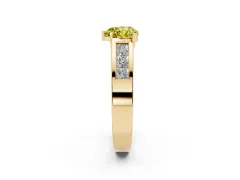 Fancy Yellow Heart Cut Diamond Solitaire Ring Set in Yellow gold with Channel-Set Accent Stones and Prong Setting