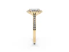 Emerald Cut Diamond Cushion Halo Ring Set in Yellow gold with Pavé Band