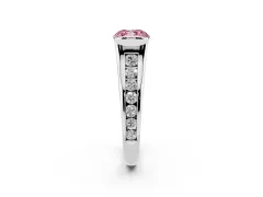 Fancy Pink Cushion Cut Diamond Bezel-Set Solitaire Ring Set in White gold with Channel-Set Band