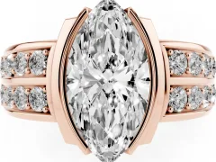 Marquise Cut Diamond Wide Channel Set Band Ring Set in Rose gold with Bezel Setting