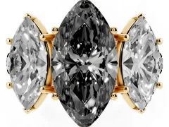 Fancy Black Marquise Cut Diamond Three-Stone Ring Set in Yellow gold with Pavé Band