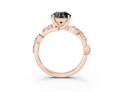 Fancy Black Round Cut Diamond Solitaire Ring Set in Rose gold with Twisted Marquise Accent Band