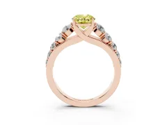 Fancy Yellow Oval Cut Diamond Solitaire Ring Set in Rose gold with Pavé-Set Band and Prong Setting