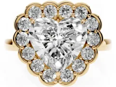 Heart Cut Diamond Halo Cluster Engagement Ring Set in Yellow gold with Solitaire Band and Prong Setting