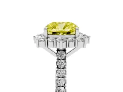 Fancy Yellow Cushion Cut Diamond Halo Ring Set in Silver with Pavé Band and Prong Setting