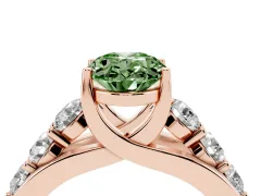 Fancy Green Oval Cut Diamond Pavé Engagement Ring Set in Rose gold with Prong Setting
