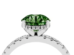 Fancy Green Round Cut Diamond Pavé Solitaire Ring Set in Silver with Round Band Accents and Prong Setting