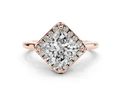 Princess Cut Diamond Halo Engagement Ring Set in Rose gold with Pavé Band and Rising Shoulders