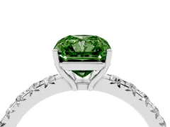 Fancy Green Radiant Cut Diamond Pavé Solitaire Engagement Ring Set in Platinum with Prong Setting