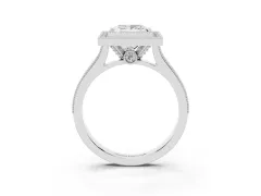 Princess Cut Diamond Halo Milgrain Pavé Band Ring Set in Platinum with Prong Setting