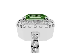 Fancy Green Emerald Cut Diamond Halo Ring Set in Platinum with Pavé Shank and Prong Setting