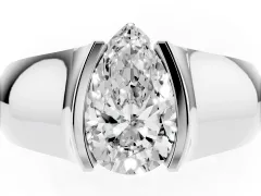 Pear Cut Diamond Bezel Solitaire Ring Set in White gold with Wide Band