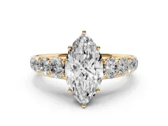 Marquise Cut Diamond Solitaire Ring Set in Yellow gold with Pavé-Set Band and Prong Setting