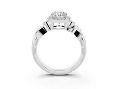 Cushion Cut Diamond Halo Floral Band Ring Set in White gold with Prong Setting