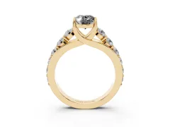 Fancy Black Oval Cut Diamond Pavé Engagement Ring Set in Yellow gold with Prong Setting