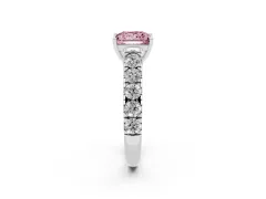 Fancy Pink Princess Cut Diamond Solitaire Ring Set in White gold with Cut-Down Micro Pavé Band and Prong Setting