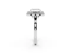 Asscher Cut Diamond Cluster Halo Ring Set in White gold with Milgrain Bezel Accents and Plain Band