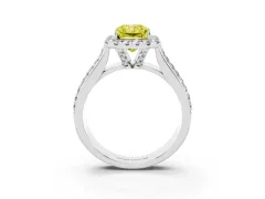 Fancy Yellow Radiant Cut Diamond Halo Ring Set in Platinum with Pavé Band and Raised Center Setting