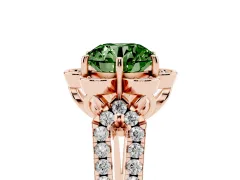 Fancy Green Round Cut Diamond Floral Halo Split Shank Engagement Ring Set in Rose gold with Pavé Shank